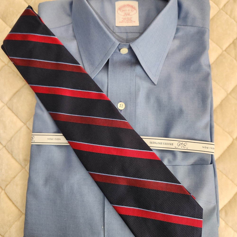 Brooks Brothers Blue Dress Shirt with Red Striped Tie